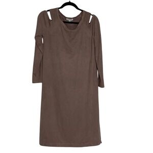 On The Road Dress Womens XSmall Brown Slit Jewel Neck Bohemian Cold Shoulder